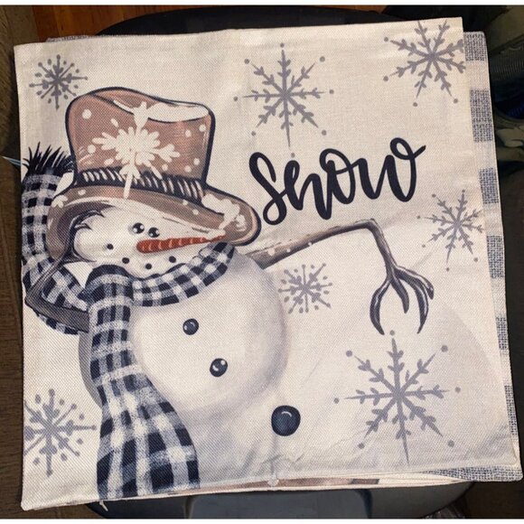 Set of 4 Christmas Pillow Throw Covers Zipper Farmhouse Tree Snowman Mittens - Picture 2 of 6